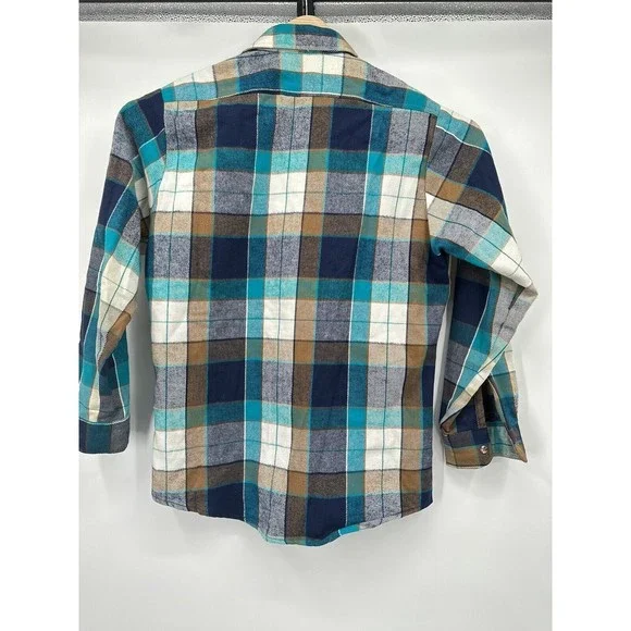 Vintage Private Property‎ Flannel Shirt Mens  M Blue Green Plaid Button Up Thick - Picture 8 of 15